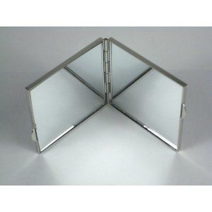 Compact Mirror Silvertone Square Wavy Folds Hinge Ridge Lines Art Deco STYLE
